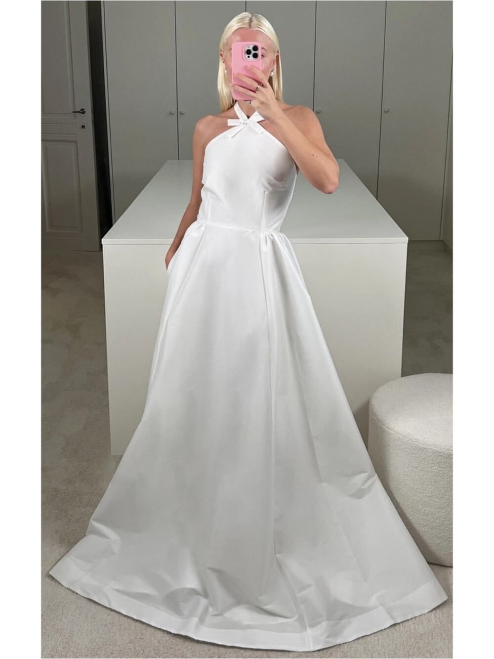 BERNADETTE Jones Bow Halterneck White Wedding Maxi Dress Size 6